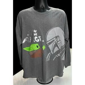 Star Wars Mandalorian & Grogu Shirt XL Strong with the Force Organic Long Sleeve